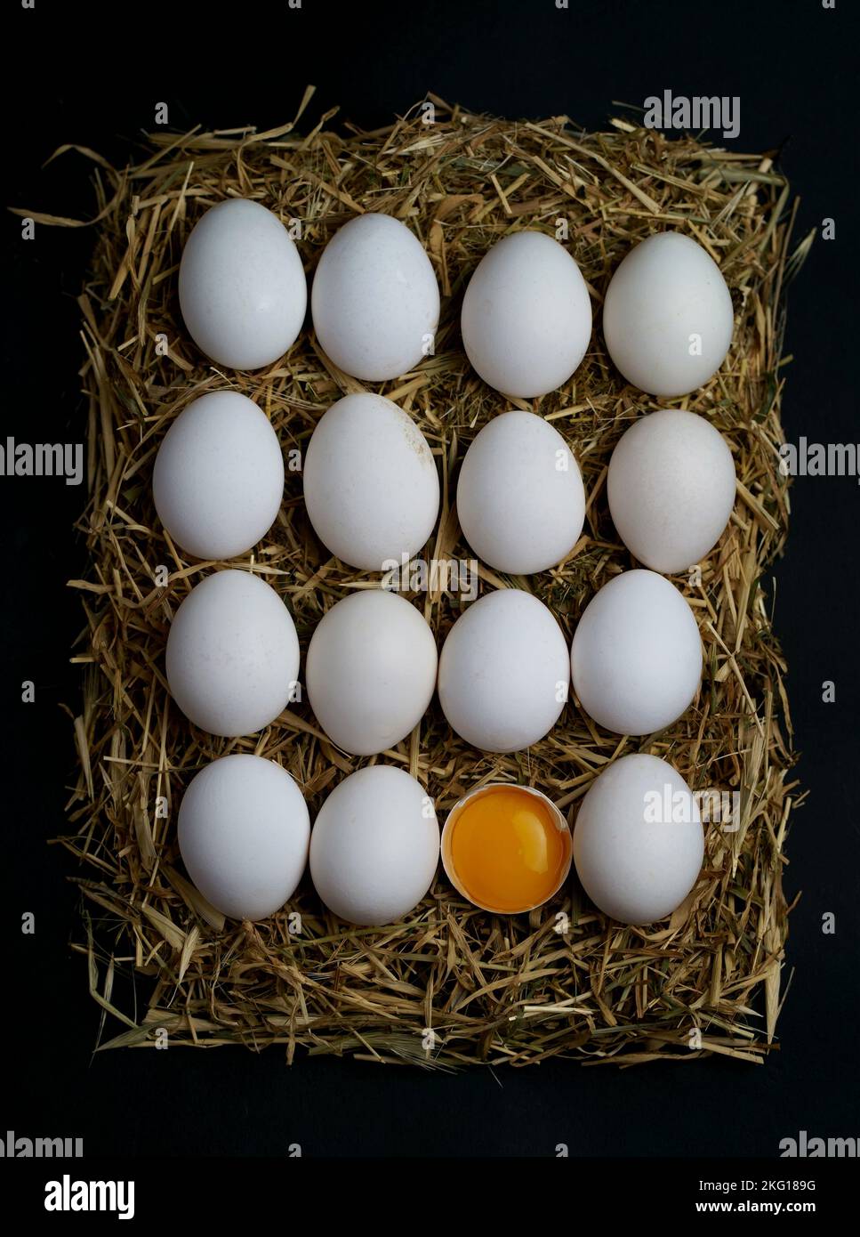 fresh farm chicken eggs in a tray lie on a straw Stock Photo - Alamy