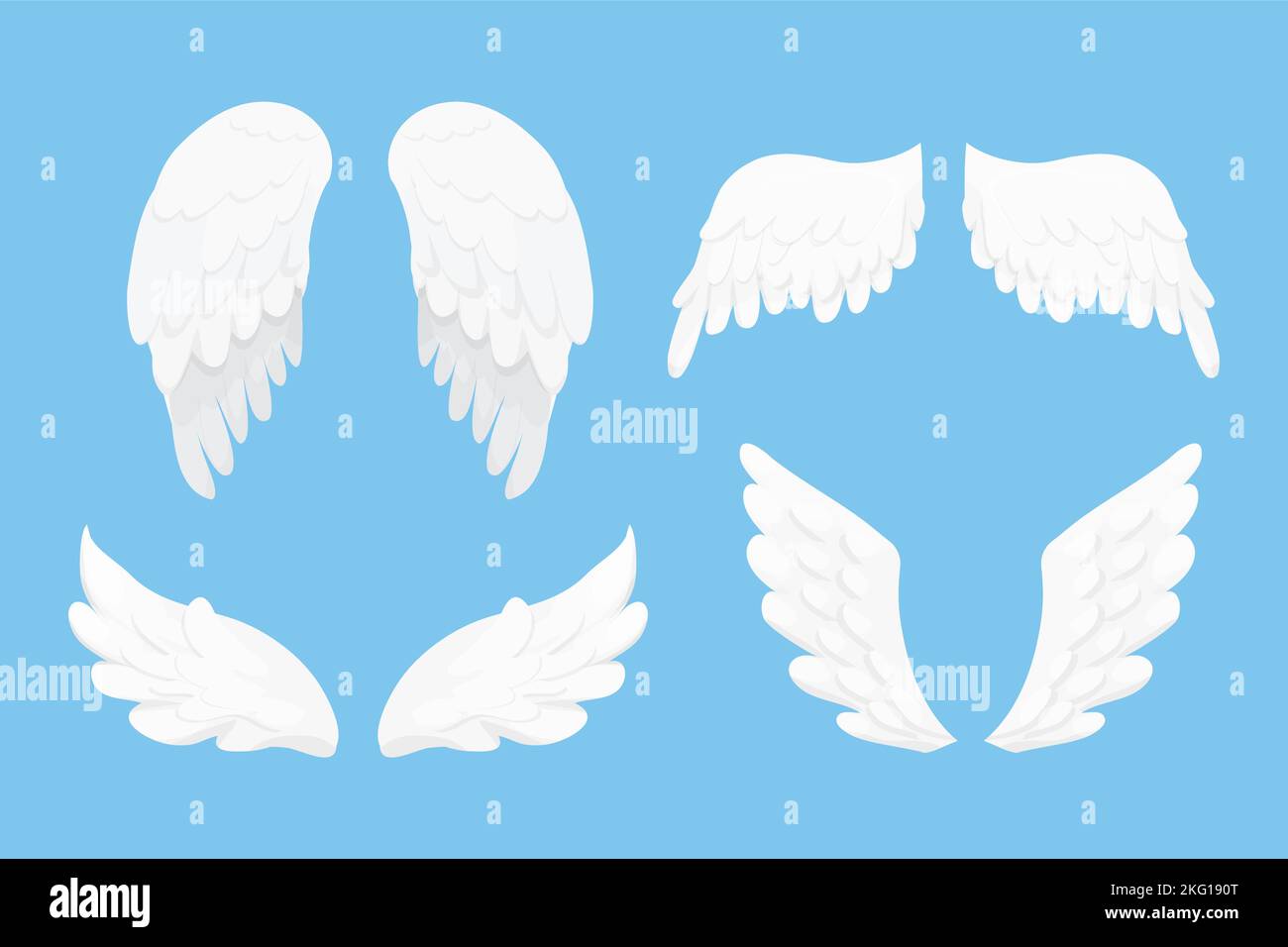 Set Angel wings white in cartoon style isolated on blue background ...