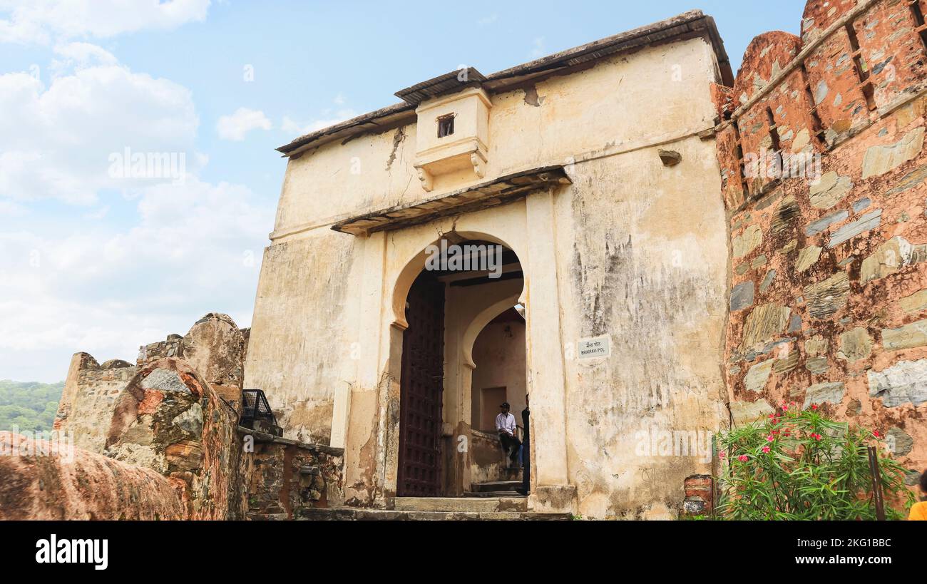 INDIA, RAJASTHAN, KUMBHALGARH FORT, July 2022, Tourist at Fort entrance ...