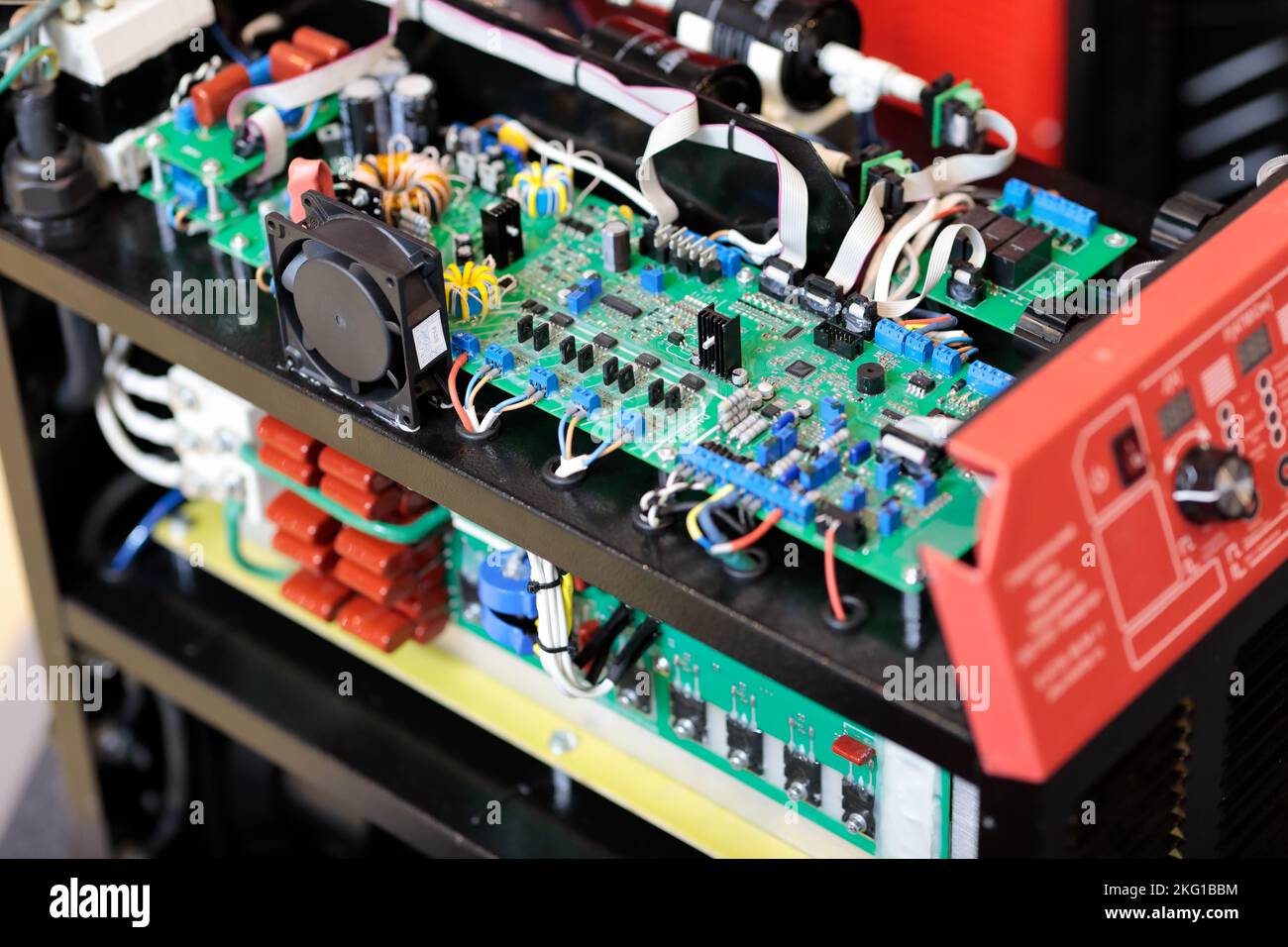 Circuit board of inverter air plasma cutting machine. Selective focus. Stock Photo