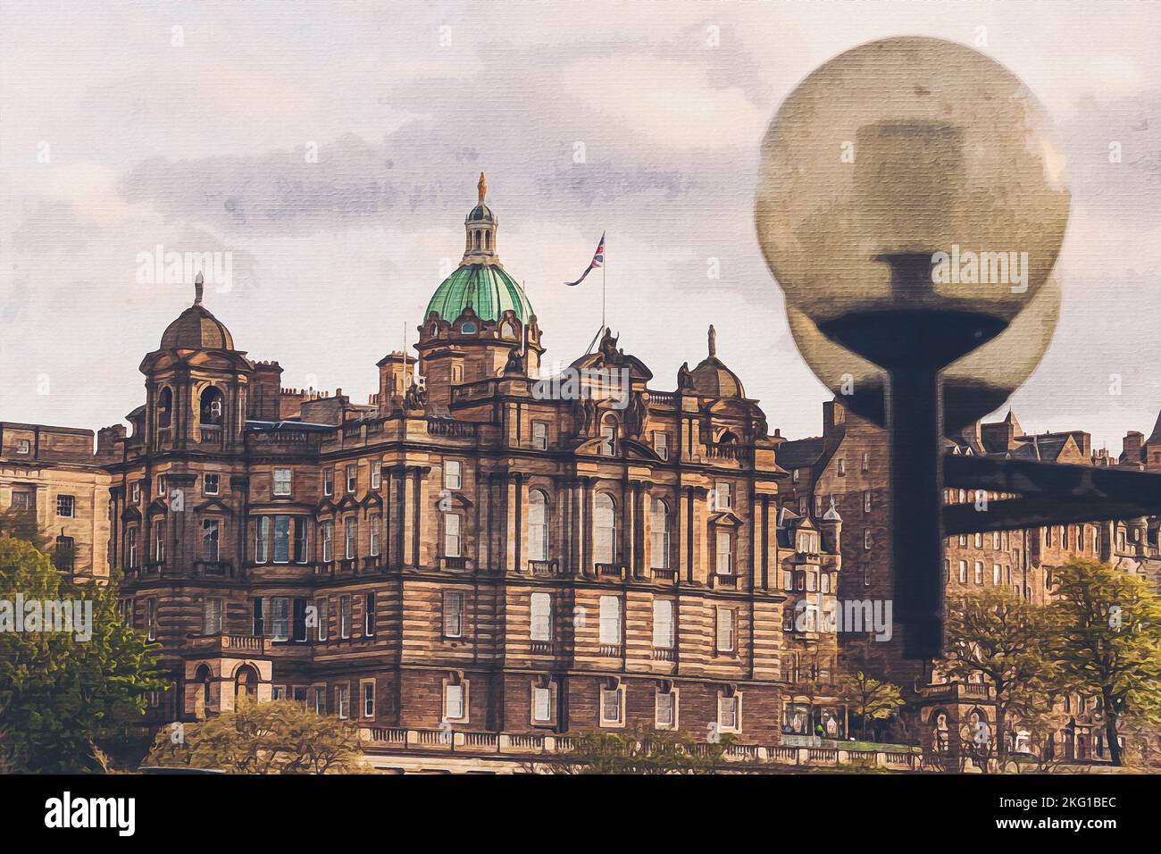 Edinburgh Scotland England watercolor painting on canvas. City