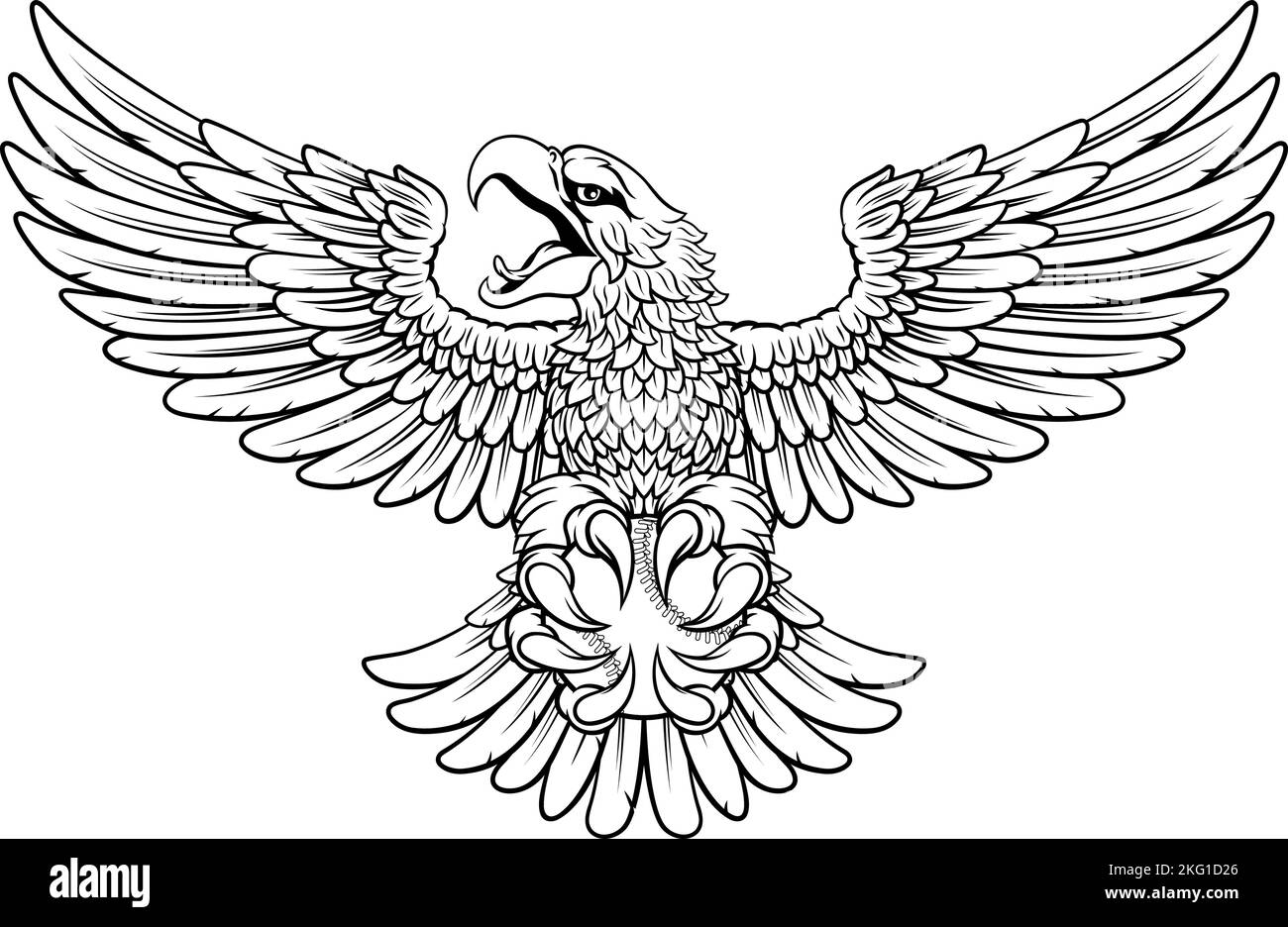 Bald Eagle Hawk Flying Baseball Ball Claw Mascot Stock Vector