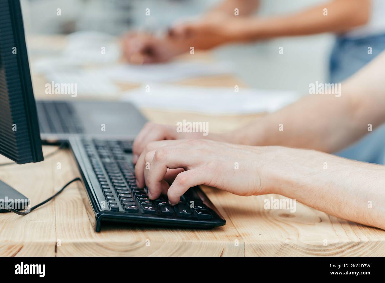 close up. businessman working on a personal computer Stock Photo