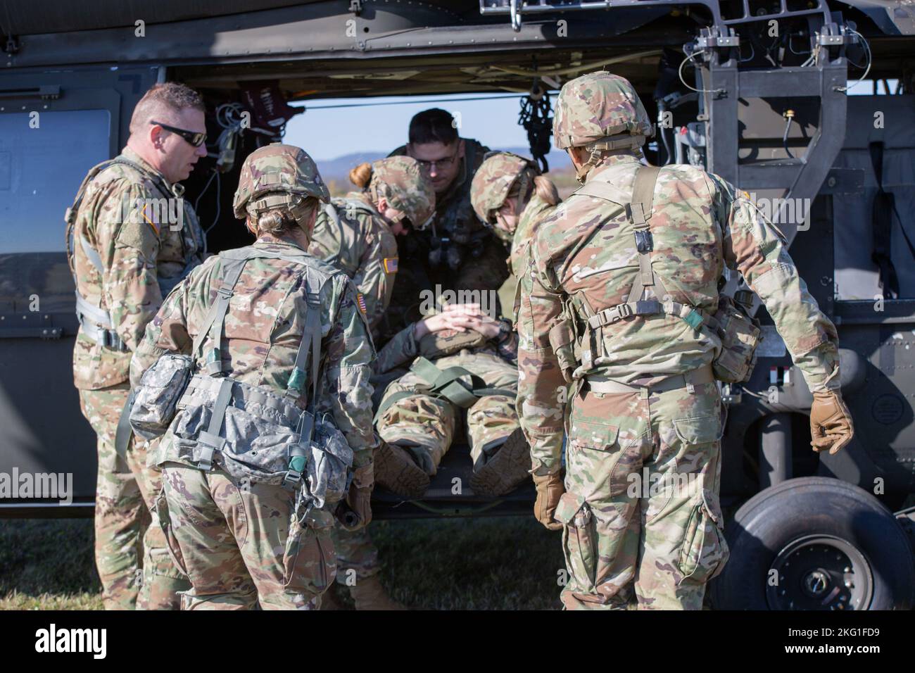 U.S. Army Soldiers assigned to the 466th Area Medical Company, load a