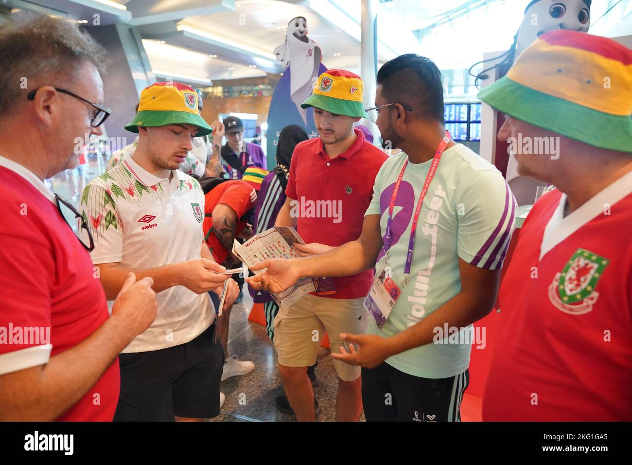Welsh Fans Wales football fans arrive at Hamad International Airport in Doha ...