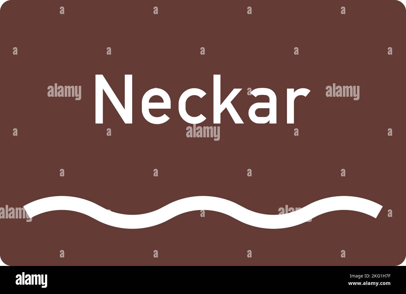 The wave symbol indicates a tourist attraction water body. Necker is the name of a river in Germany. Tourist Information Signs, Road signs Stock Vector