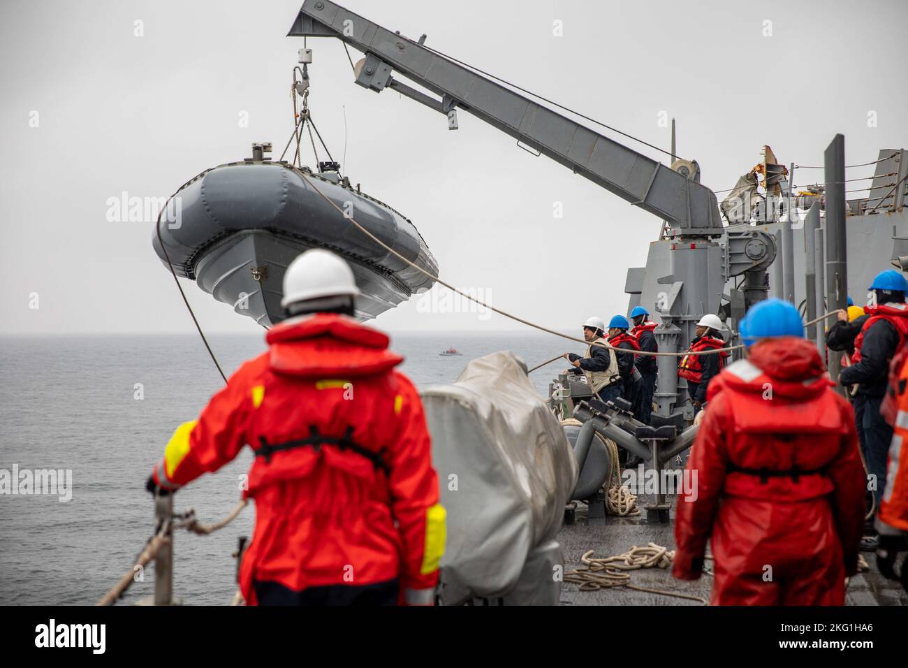 BALTIC SEA (Oct. 22, 2022) Sailors prepare a rigid-hull inflatable boat ...