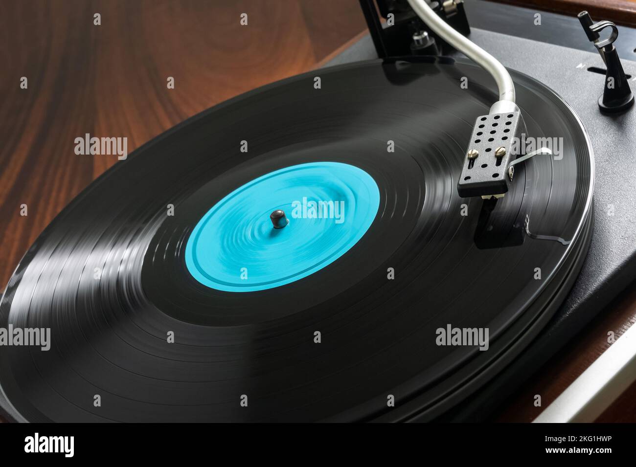 Record player, vinyl turntable record player, while playing the record ...