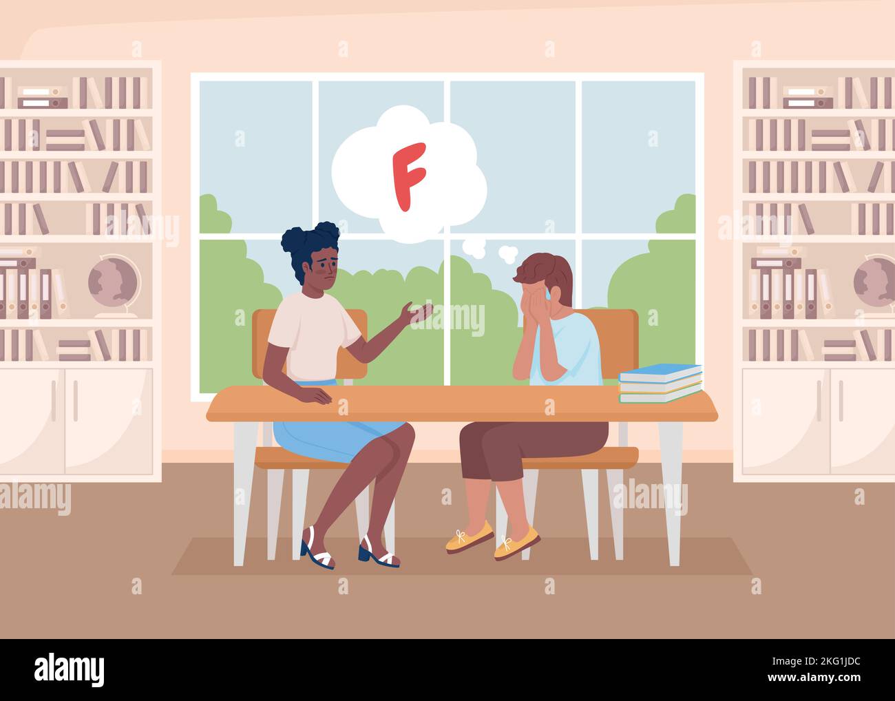 Student worried of bad mark flat color vector illustration Stock Vector ...