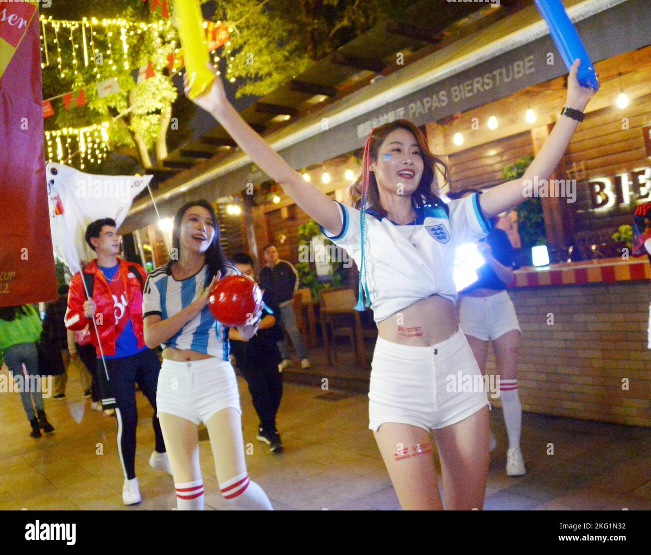 The photos show foreign football fans are celebrating before the 2022 ...