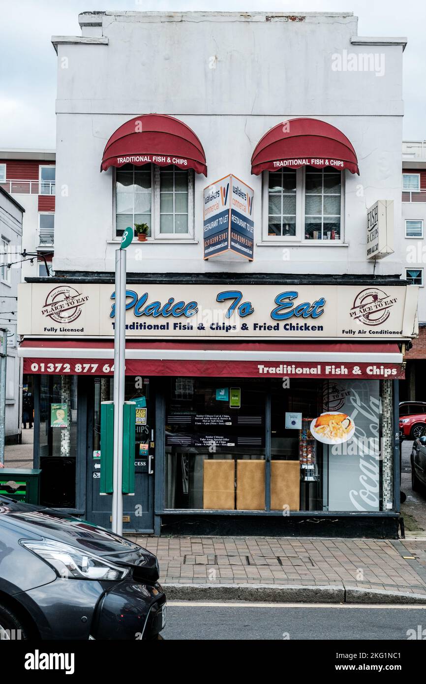 Epsom, Surrey, London UK, November 19 2022, Traditional Fish And Chip Shop Takeaway Food Restaurant With No People Stock Photo