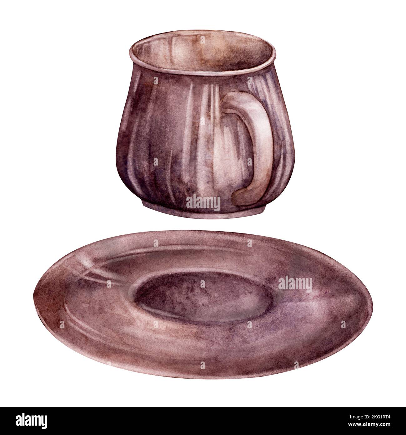 Cup and saucer. Watercolor. Set. Illustration for clipart. Designed for