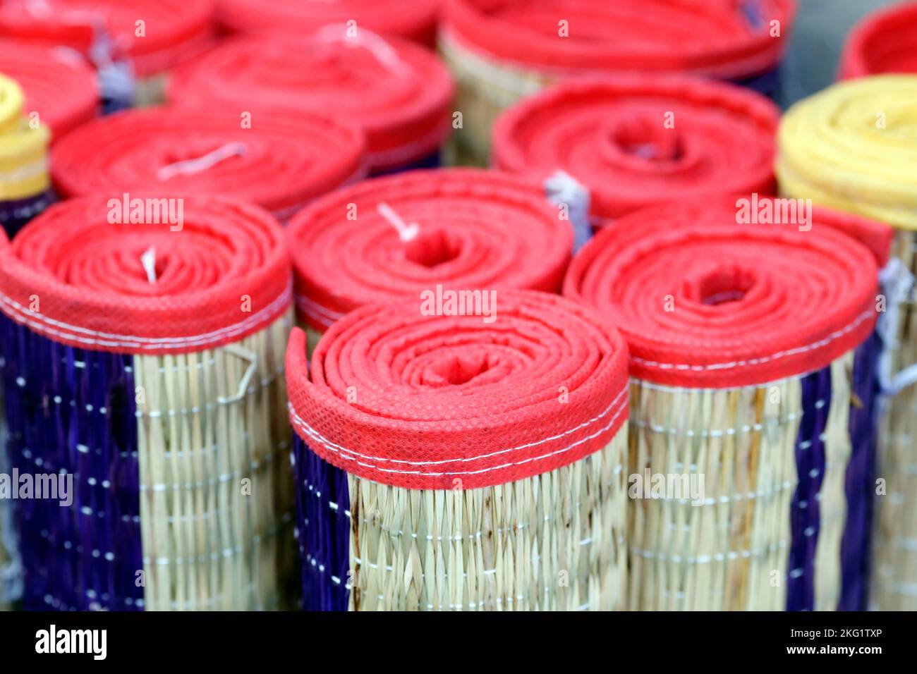 Bamboo mats for sale in shop. Yoga. Dubai. United Arab Emirates. Dubai