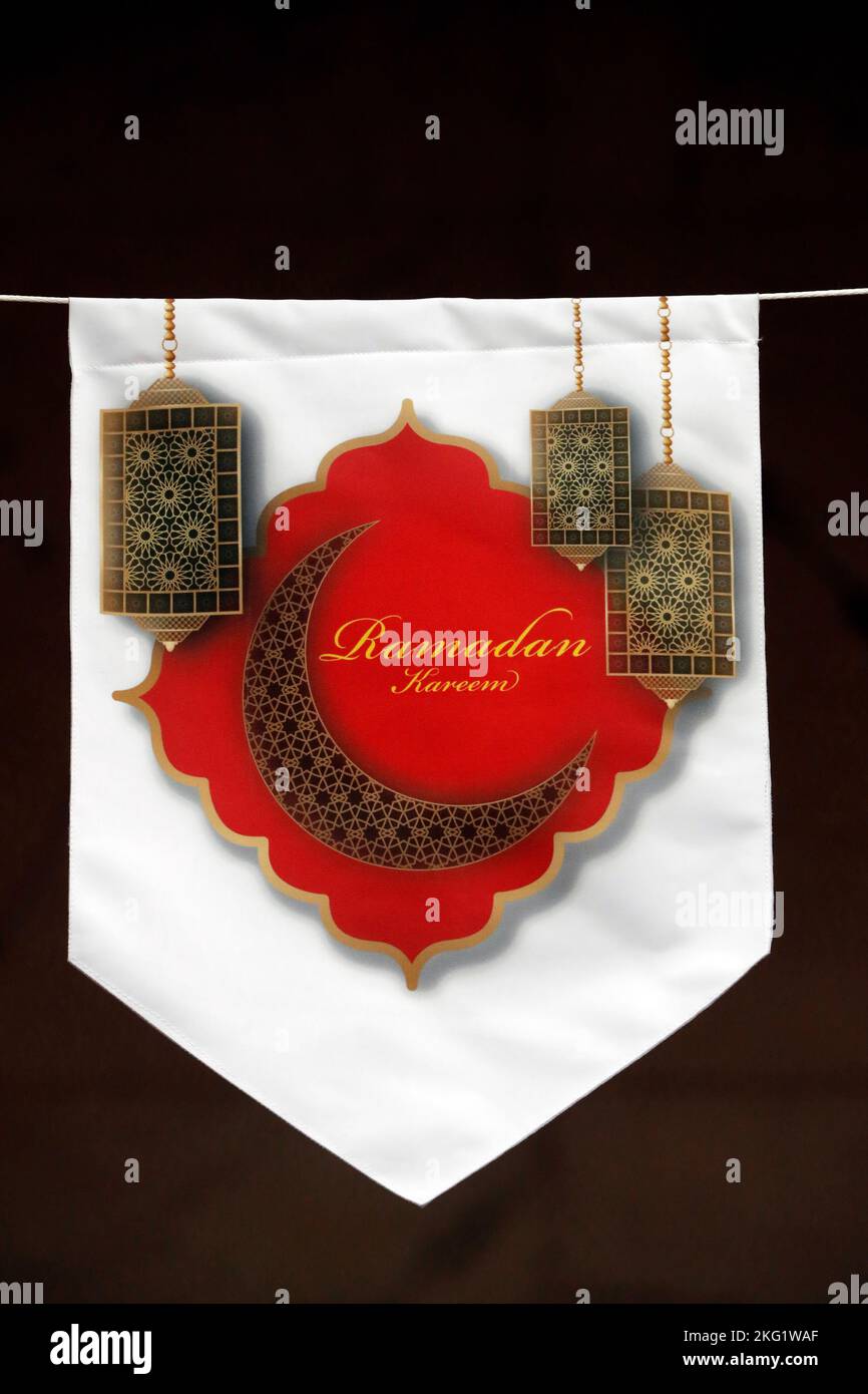 Ramadan Kareem Concept. Flag with muslim symbols. Stock Photo
