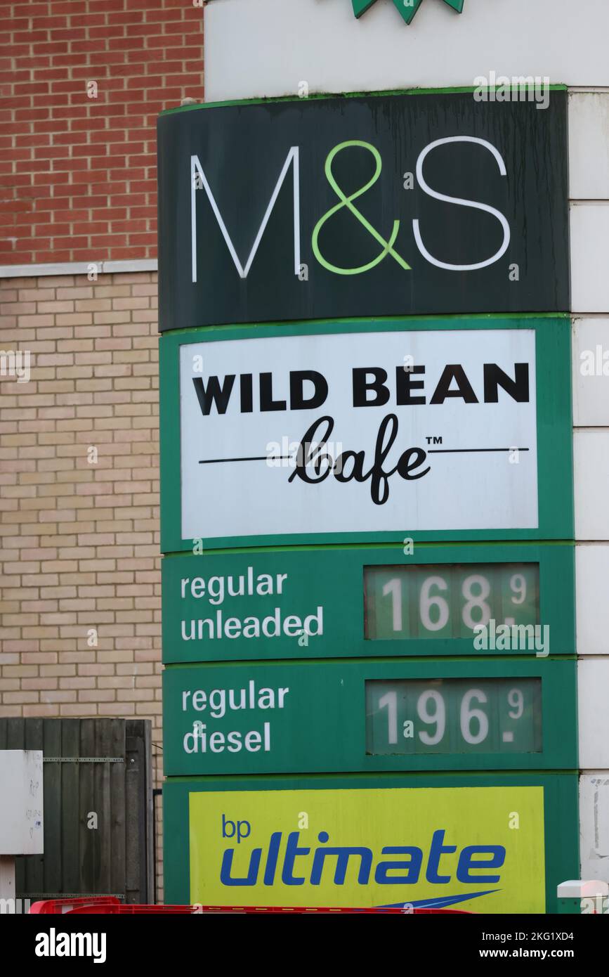 Diesel and petrol prices displayed on the forecourt of Fuel Stations in London at the weekend. Stock Photo