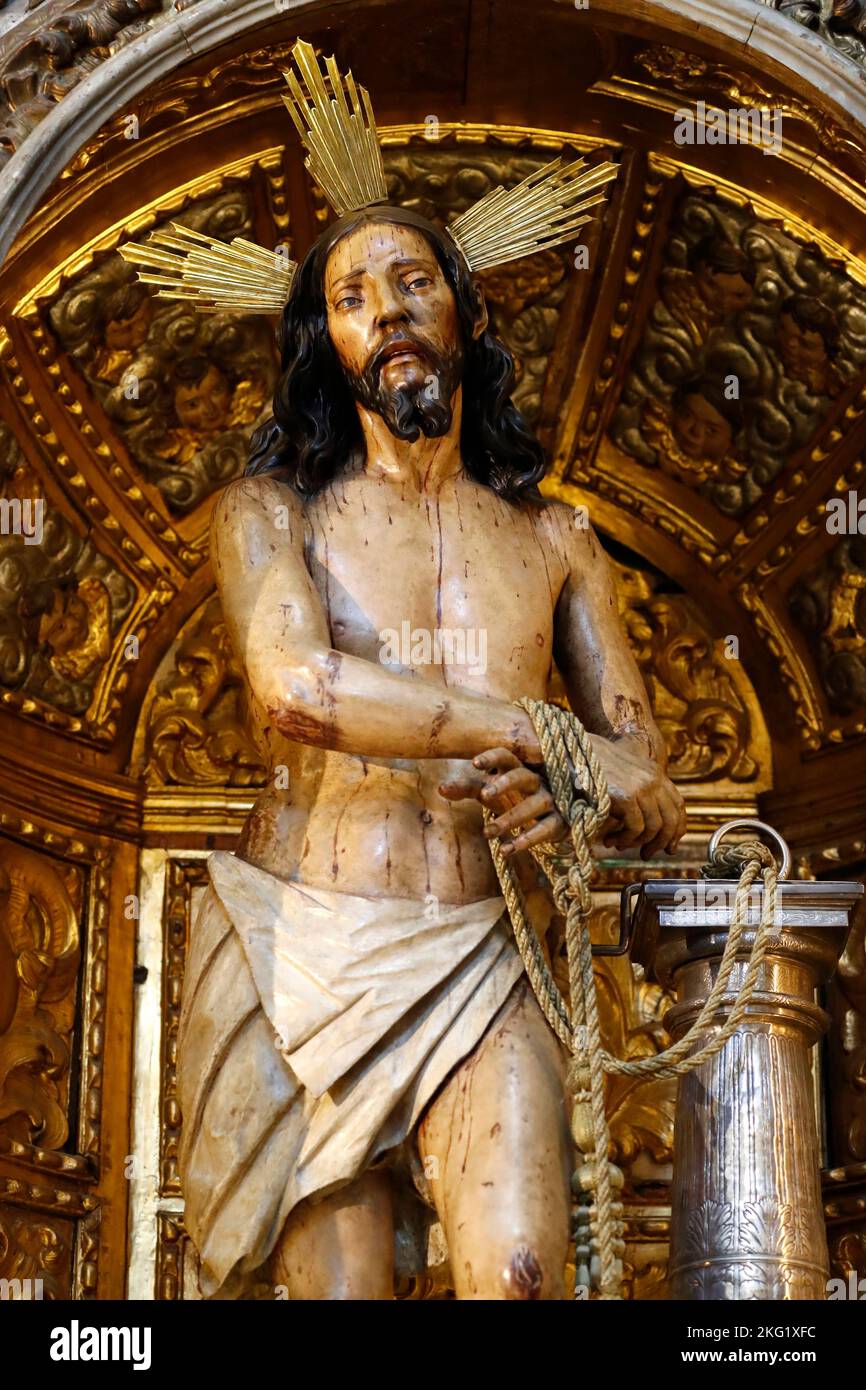 Passion of Christ. Jesus and and marks of his flagellation. Statue