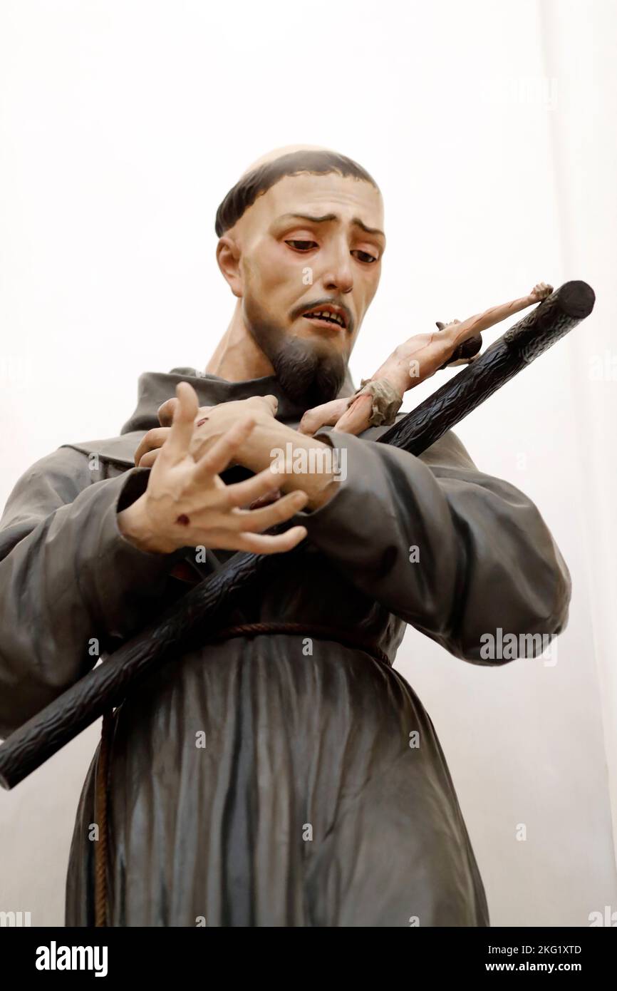 Polychrome wood statue of Saint Francis of Assisi. Mosque Cathedral of Cordoba. Spain Stock