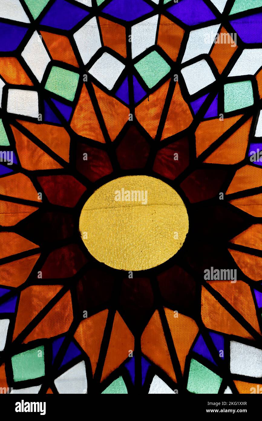 Mosque Cathedral of Cordoba. Stained glass window. Coloured stained ...