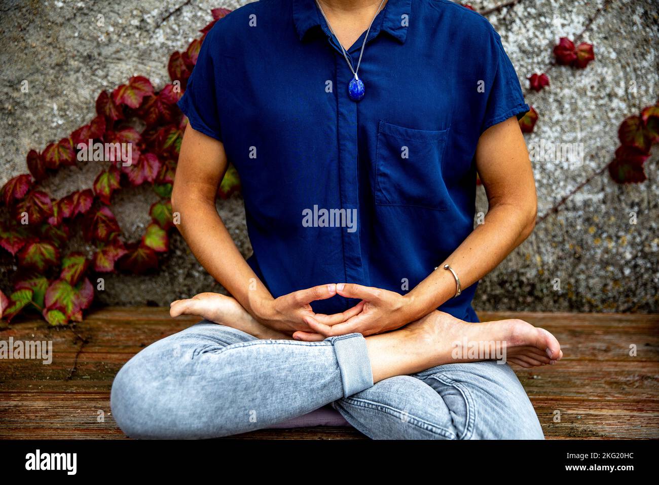 Woman practising meditation in western France Stock Photo - Alamy