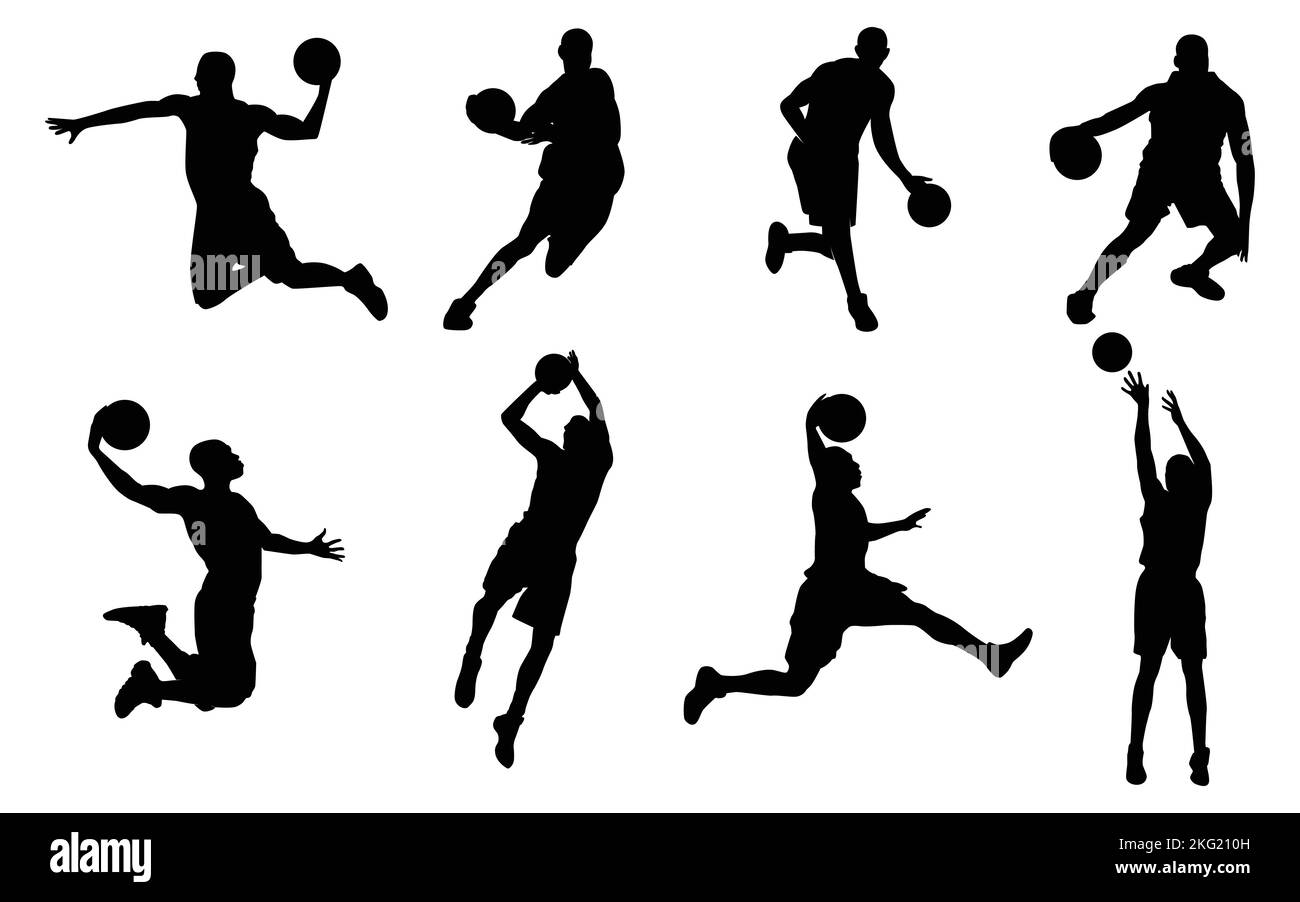 Basketball players vector silhouettes on white background Stock Vector