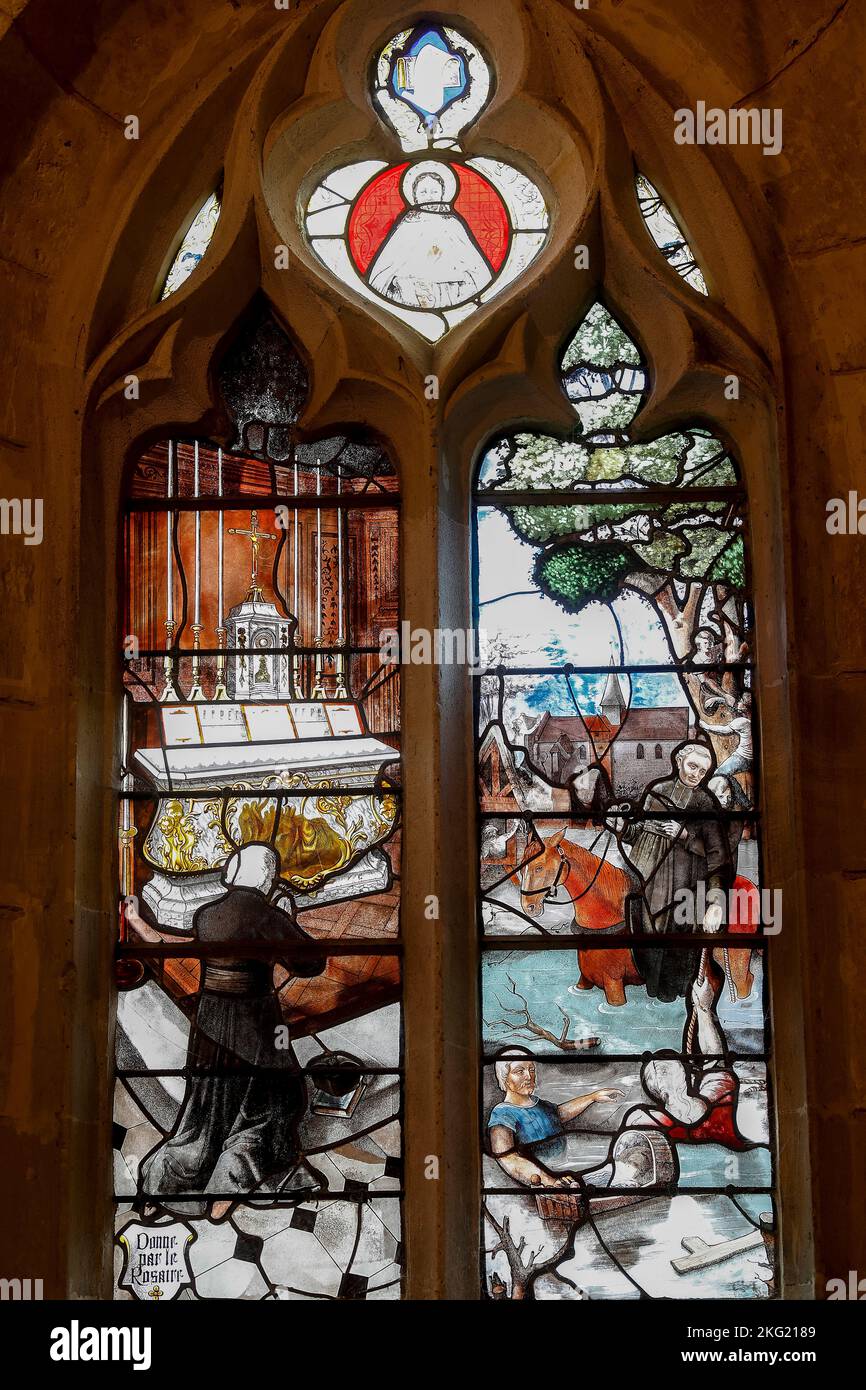 Stained glass depicting French missionary priest Jacques Desire Laval