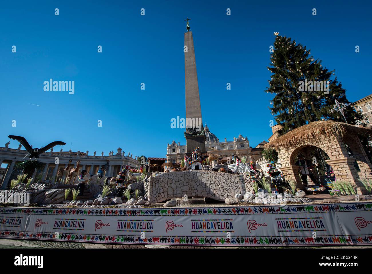 Christmas tree and Christmas crib. St Peter's Square. Vatican Stock