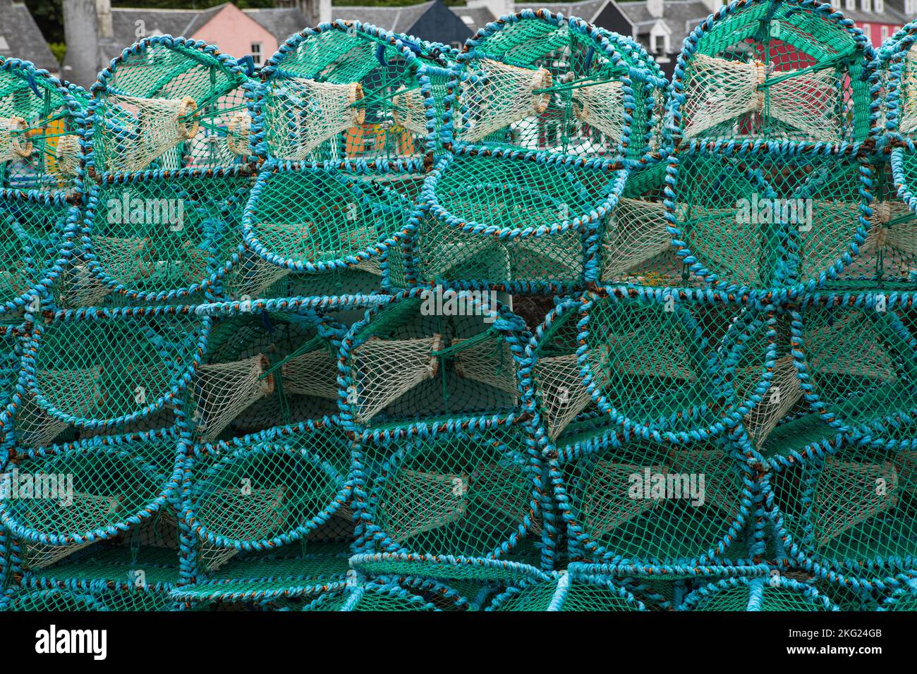 Lobster pots on the quay side at Tobermory, Isle of Mull, Scotland