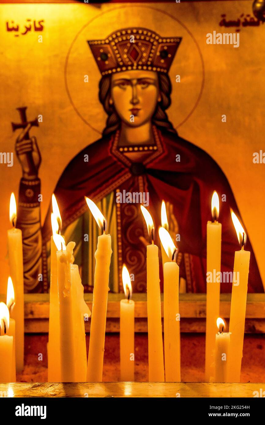Candles and icon in Wadi El Chahrour El Suflah orthodox church, Lebanon