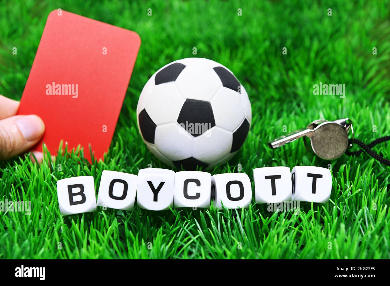 Football and red card, boycott of the football world cup, symbolic image Stock Photo
