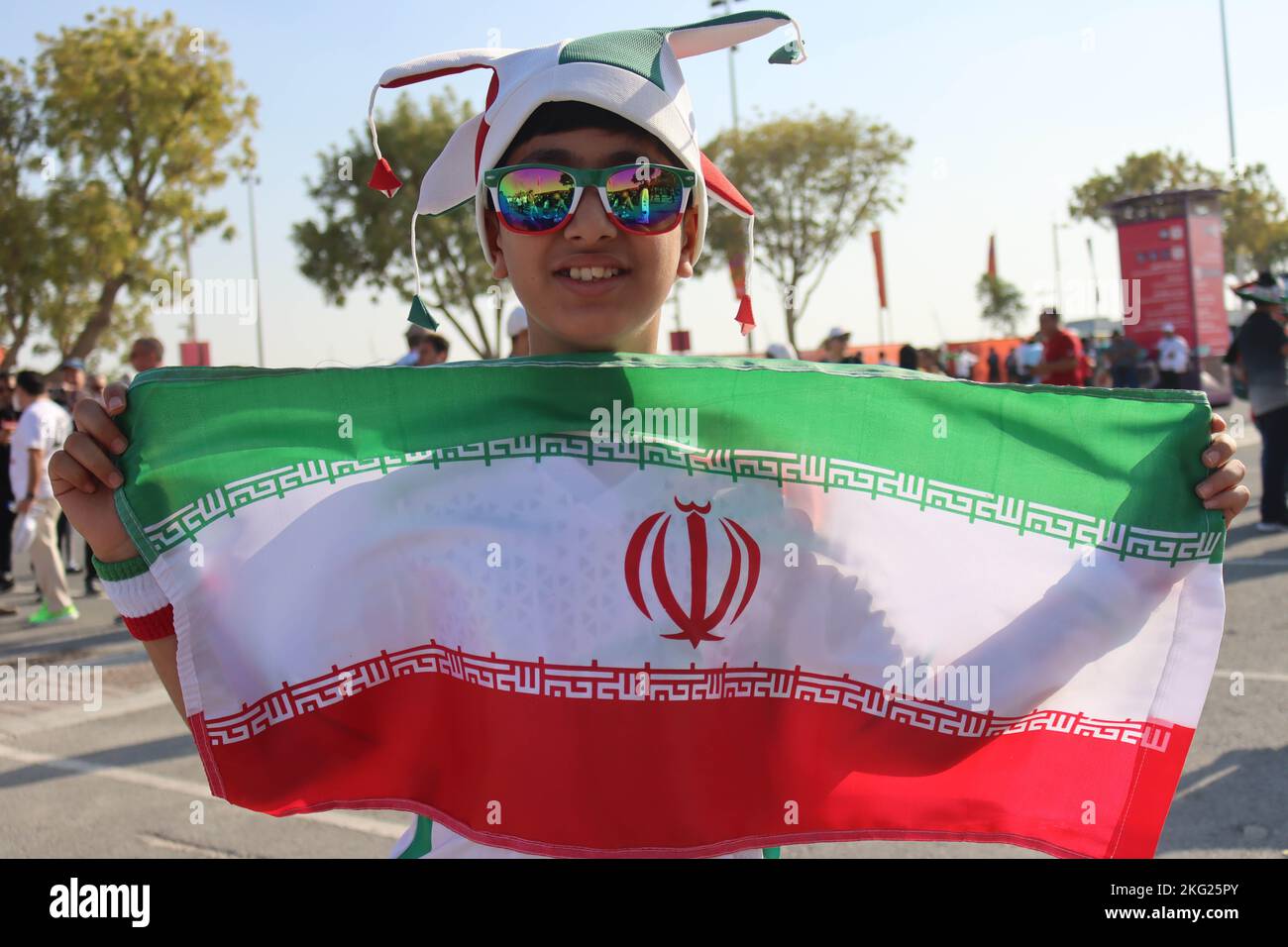 Doha, Qatar. 21st Nov, 2022. Khalifa International Stadium, England vs. Iran, Iran Fan in the stadium. Credit: Fabideciria/Alamy Live News Stock Photo