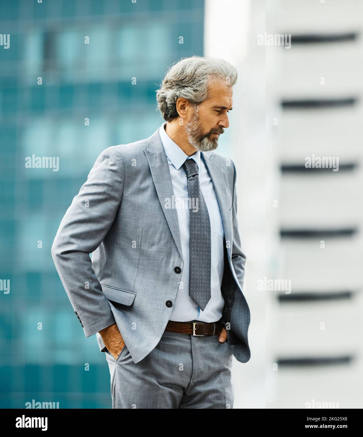 businessman man business senior building office mature portrait suit entrepreneur worried problem stress stressed depression sad thinking Stock Photo