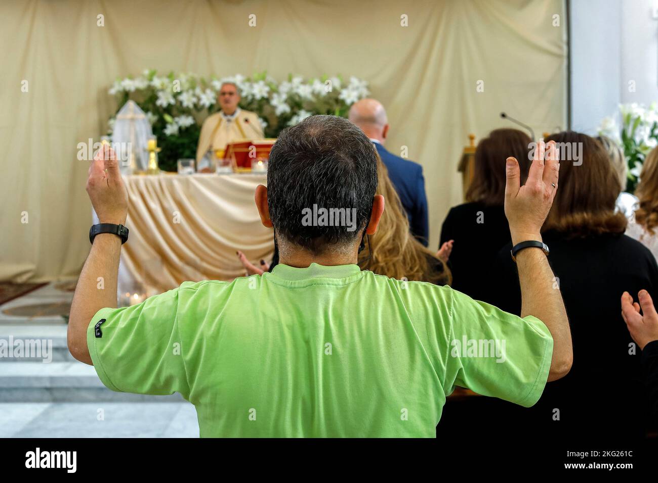 Easter celebration at Our Lady maronite church, Houmal, Lebanon Stock Photo