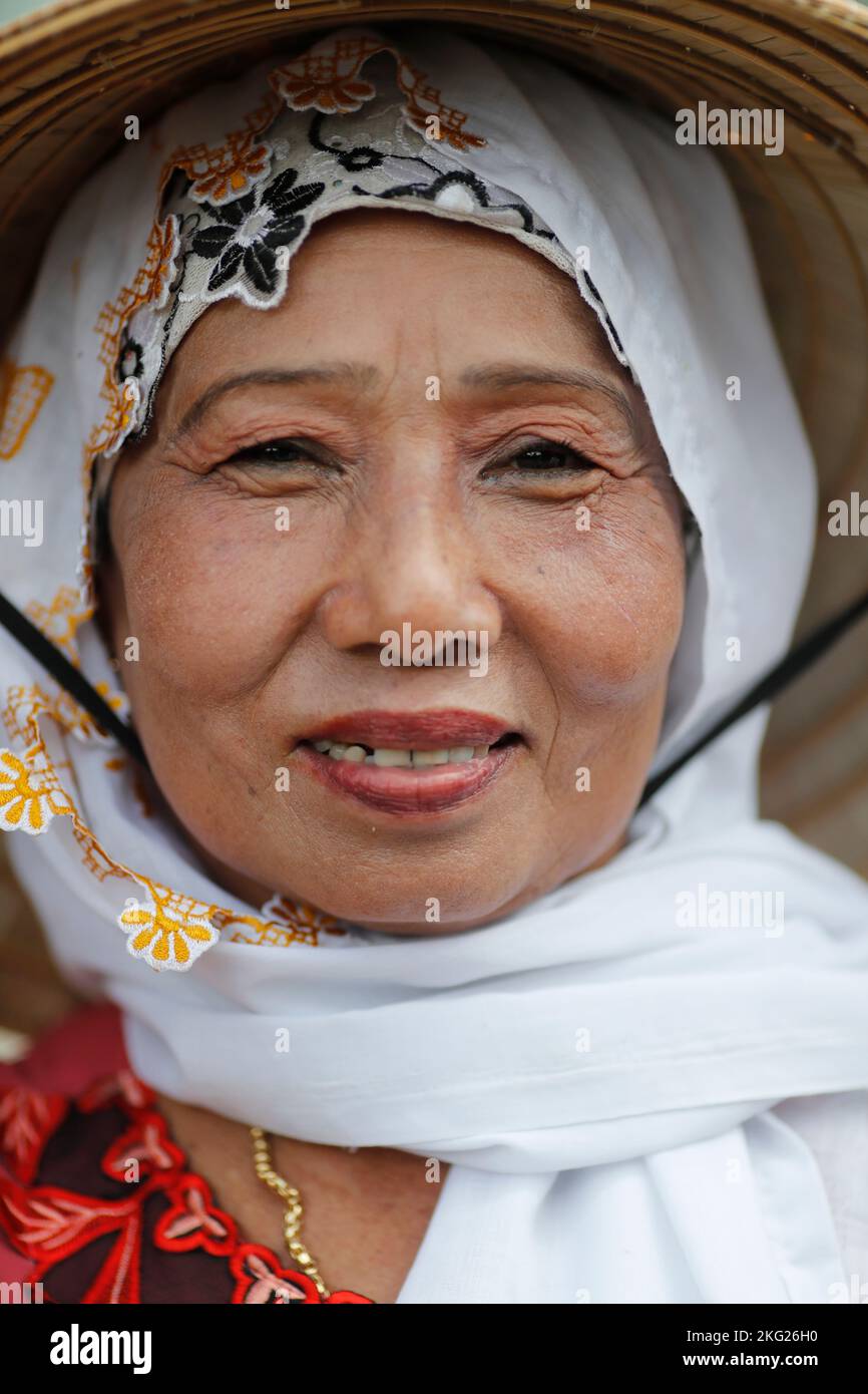 Muslim woman wearing islamic veiled called  hijab.  Chau Doc. Vietnam. Stock Photo