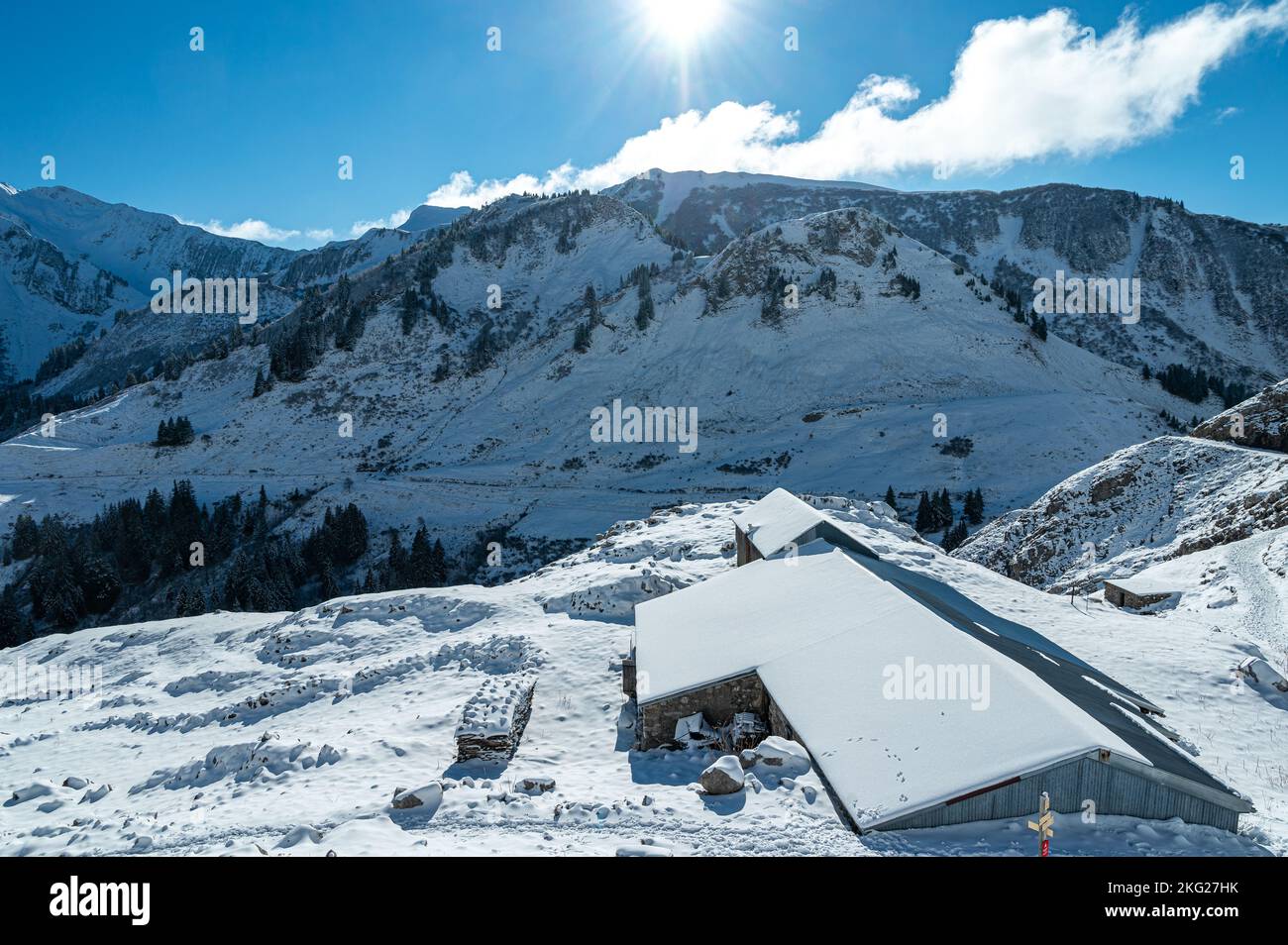 Drone shot snowy mountain hi-res stock photography and images - Alamy