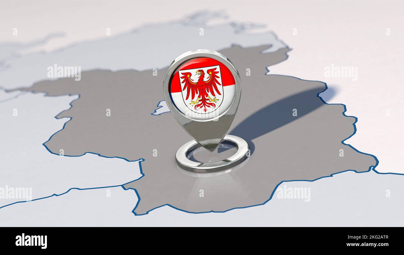 State of Brandenburg (Germany) and navigation pin with the Brandenburg flag Stock Photo