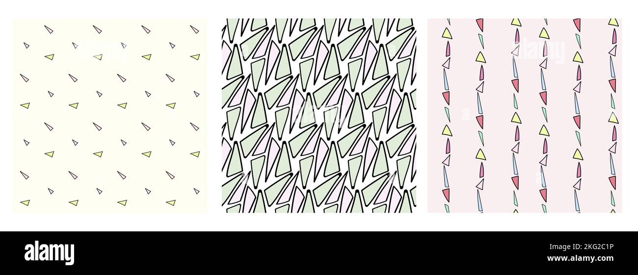 Abstract seamless pattern set with hand drawn elements, vector background Stock Vector