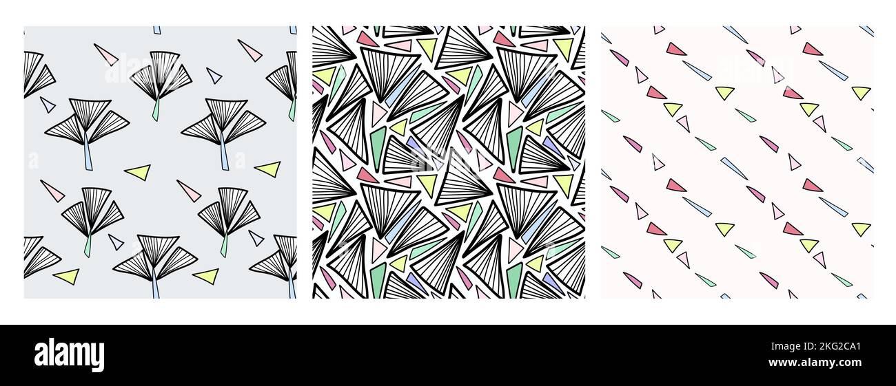 Abstract seamless pattern set with hand drawn elements, vector background Stock Vector