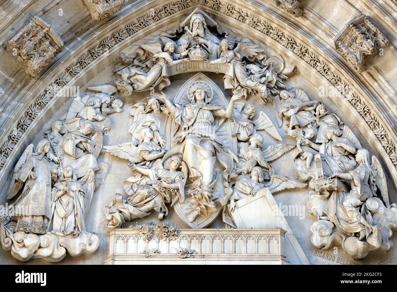 Seville Cathedral. The Coronation of the Virgin in Heaven. with God the Father. Spain. Stock Photo
