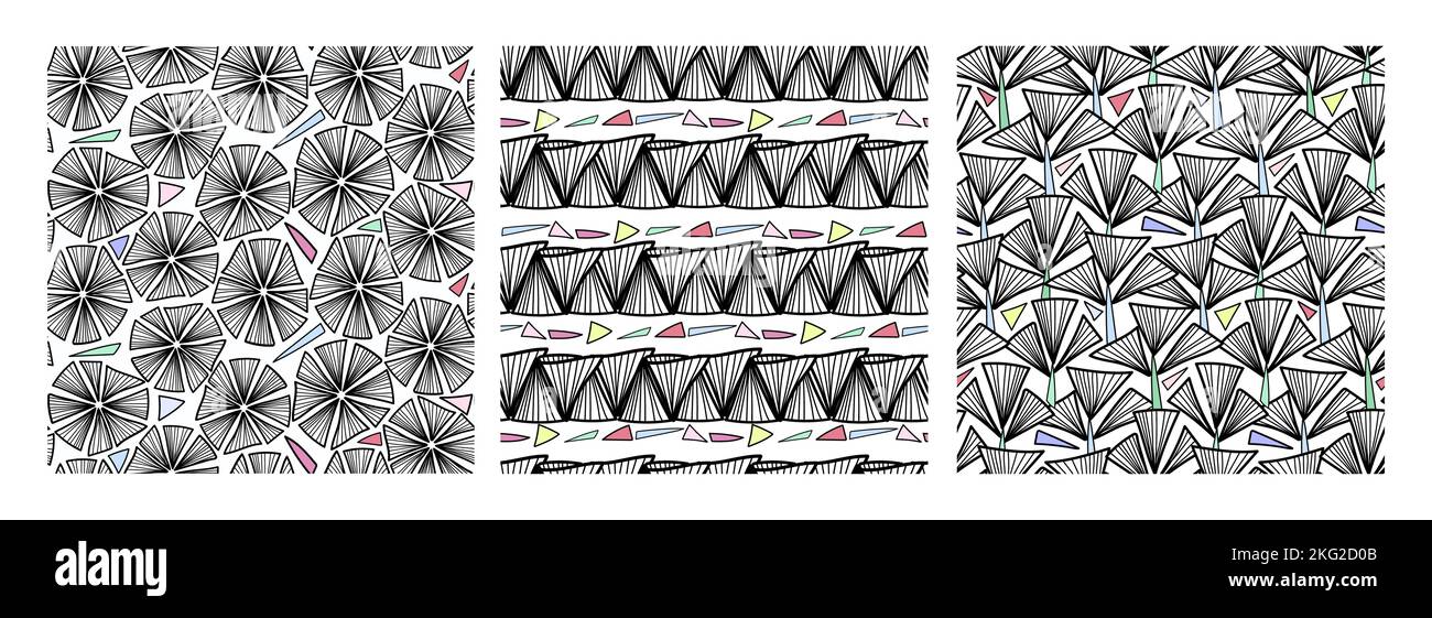 Abstract seamless pattern set with hand drawn elements, vector background Stock Vector