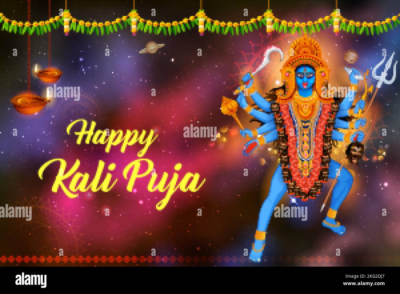 illustration of Goddess Kali Maa on Diwali Kali Pooja background of India festival Stock Vector