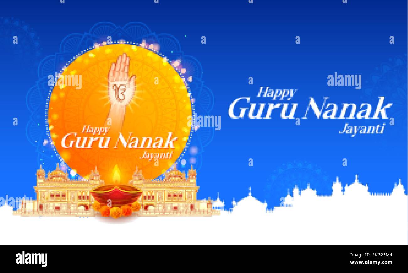 illustration of Happy Gurpurab, Guru Nanak Jayanti festival of Sikh celebration background Stock Vector