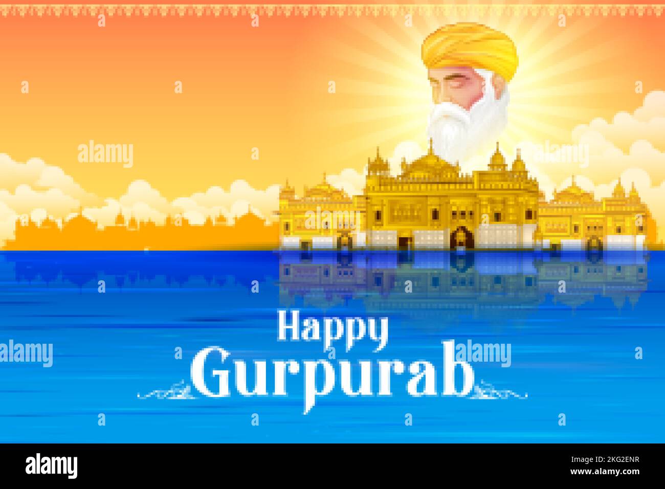 illustration of Happy Gurpurab, Guru Nanak Jayanti festival of Sikh celebration background Stock Vector