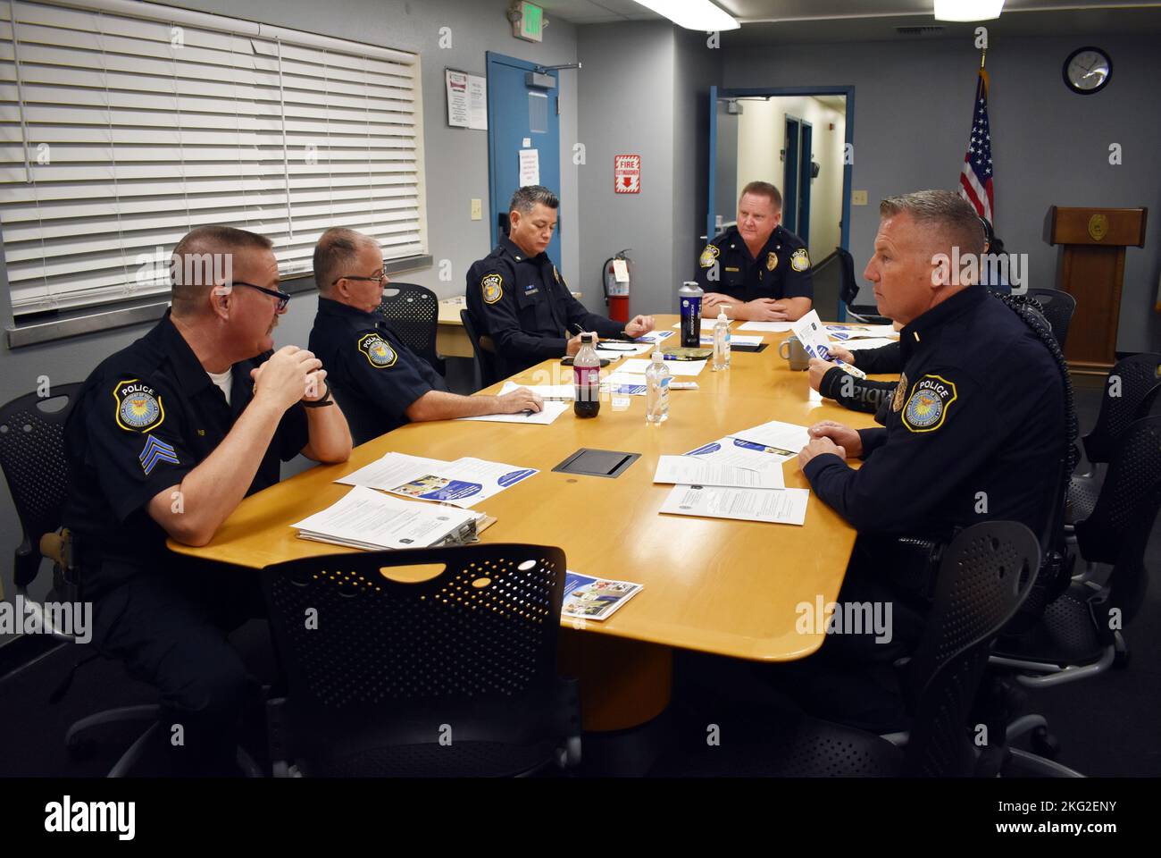 Members of the Presidio of Monterey Police Department discuss Halloween