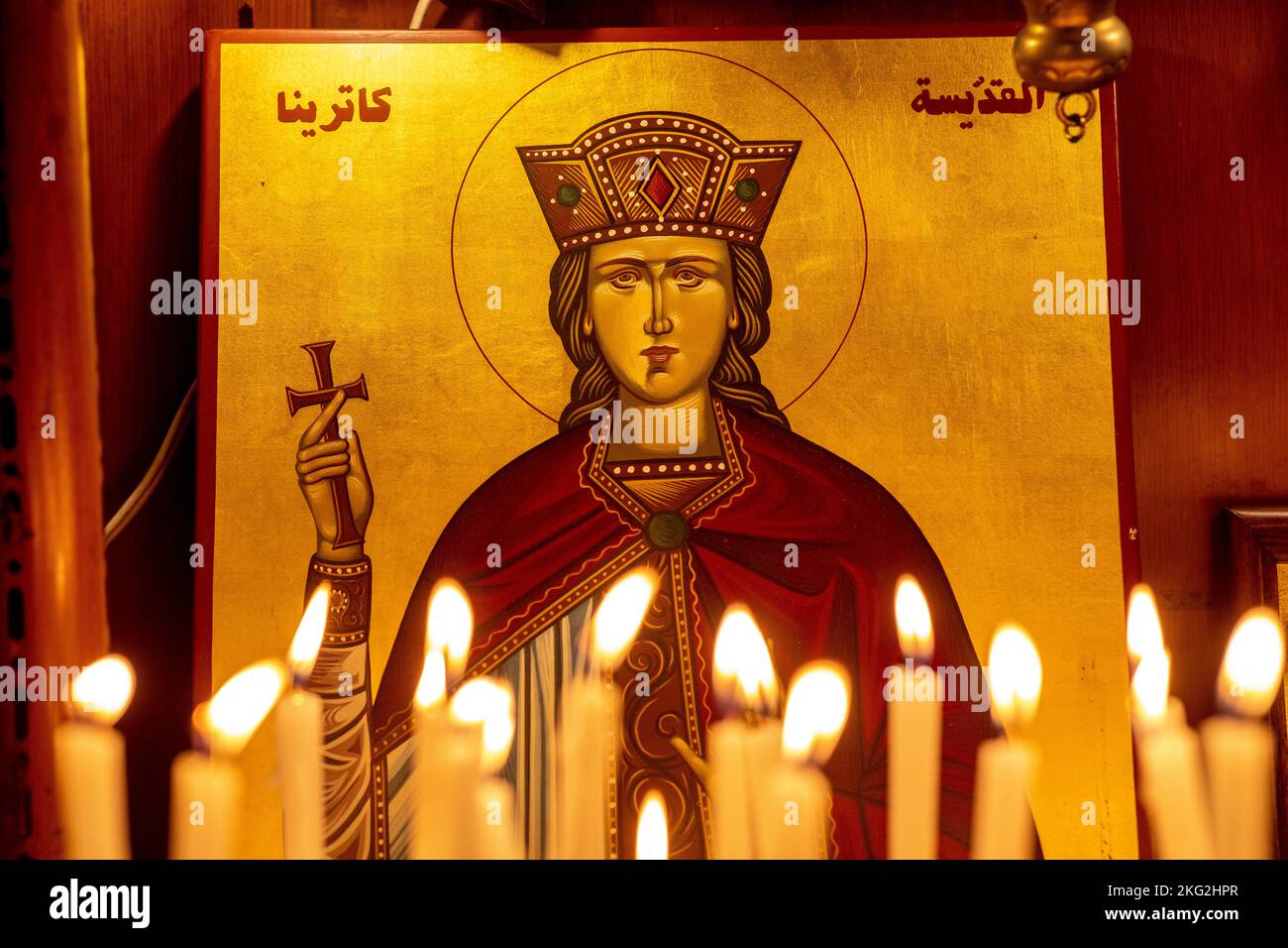 Candles and icon in Wadi El Chahrour El Suflah orthodox church, Lebanon