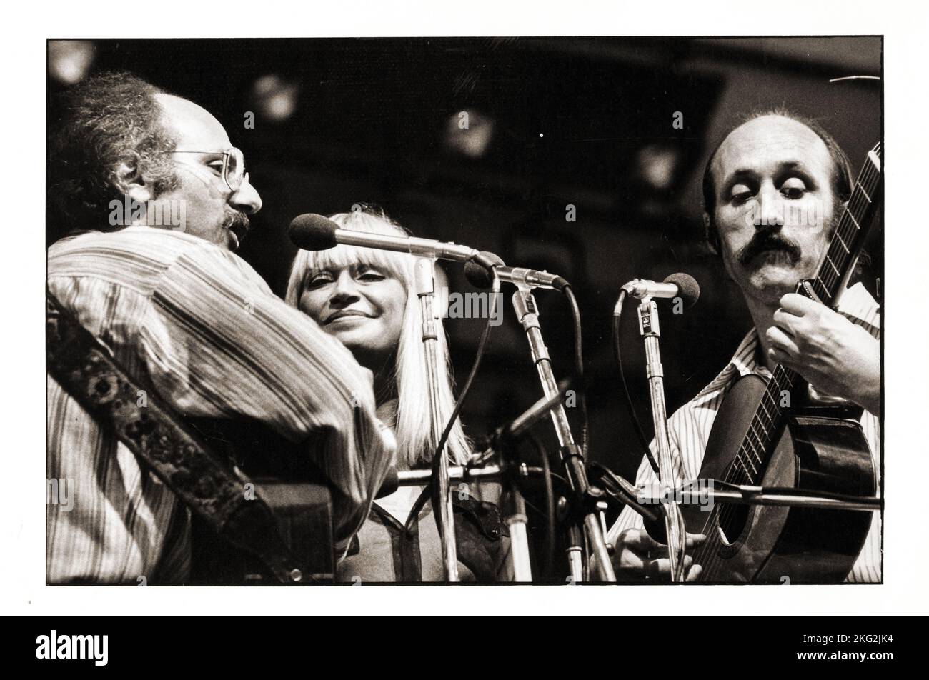 Peter, Paul and Mary performing live in concert in Central Park in New York in 1978. Stock Photo