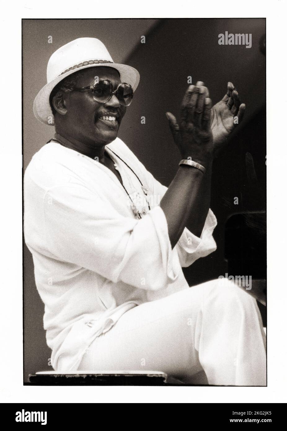 The late Randy Weston performing at an outdoor concert in New York City in the early 1980s. The pianist composer was very influenced by African music and rhythms. Stock Photo