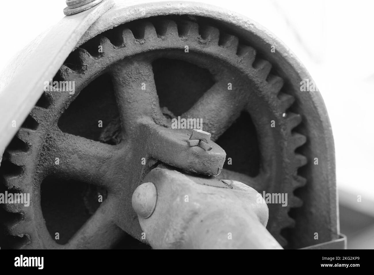 Vintage mechanical machine and engine with chains and gears in a black