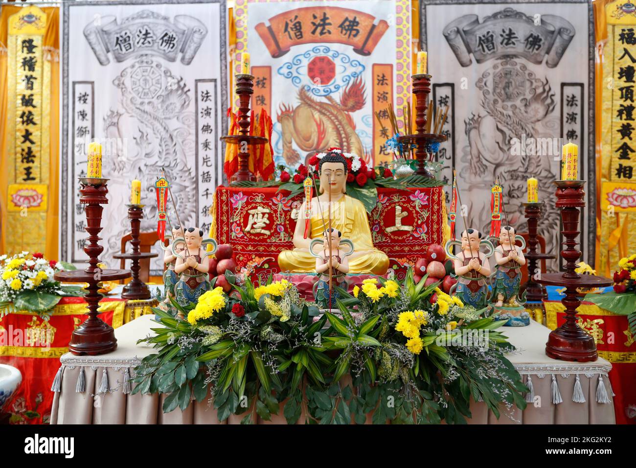 Phuoc Long buddhist temple. Buddha sitting in the meditation pose ...