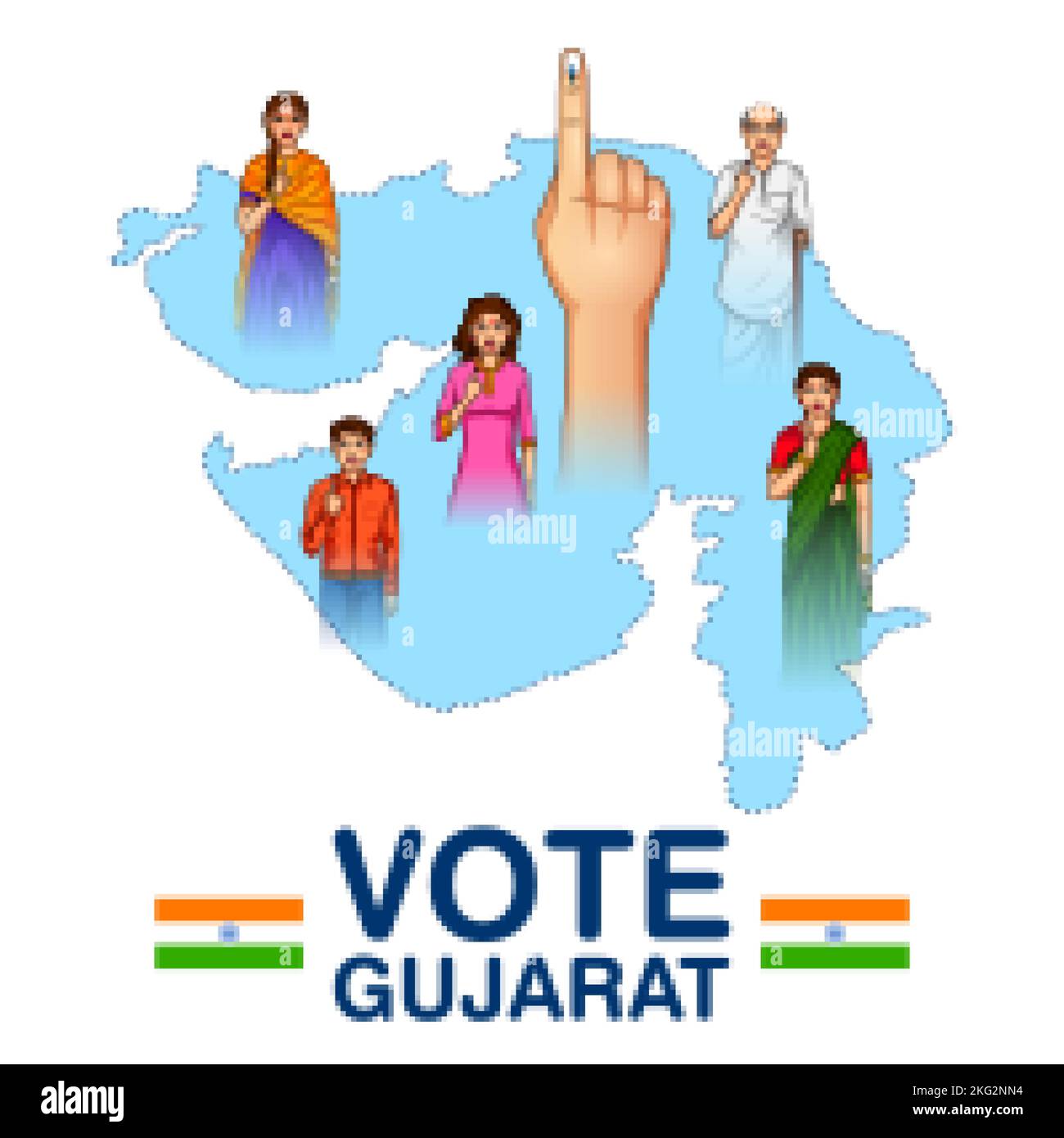 different people showing voting finger for Gujarat Legislative Assembly election Stock Vector