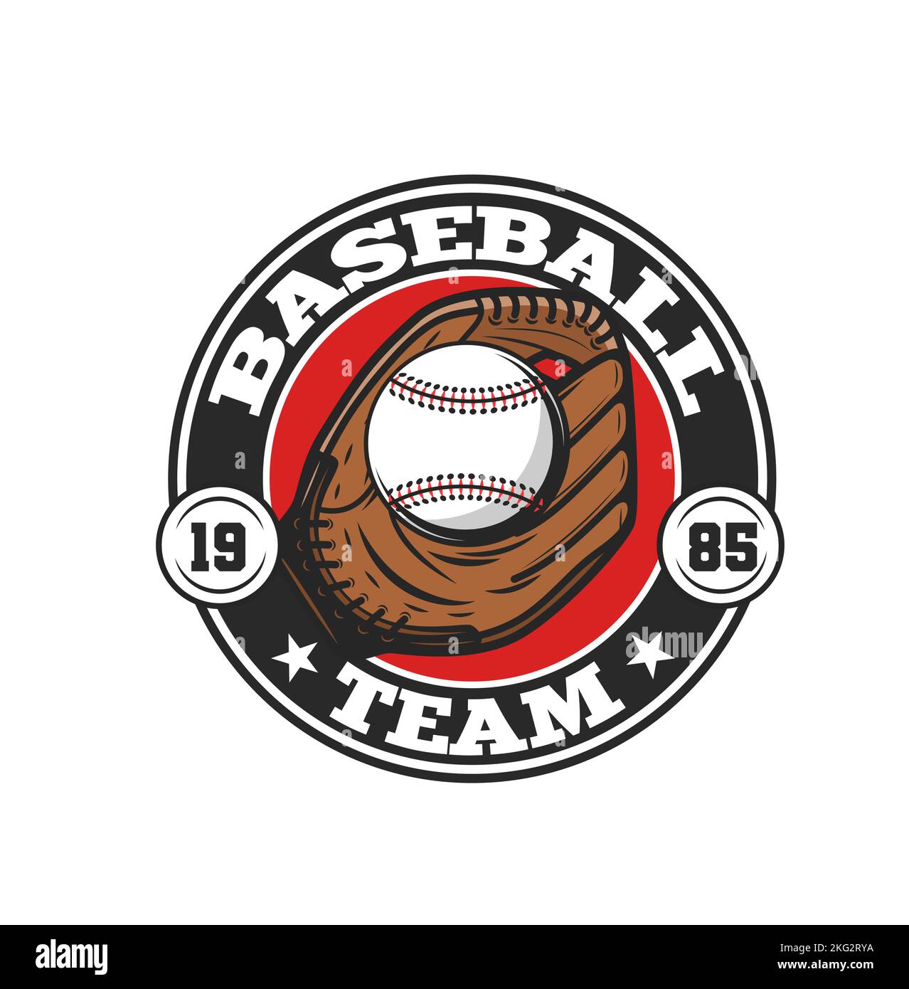 Baseball team icon, softball sport club emblem with glove and ball, vector badge. Baseball team